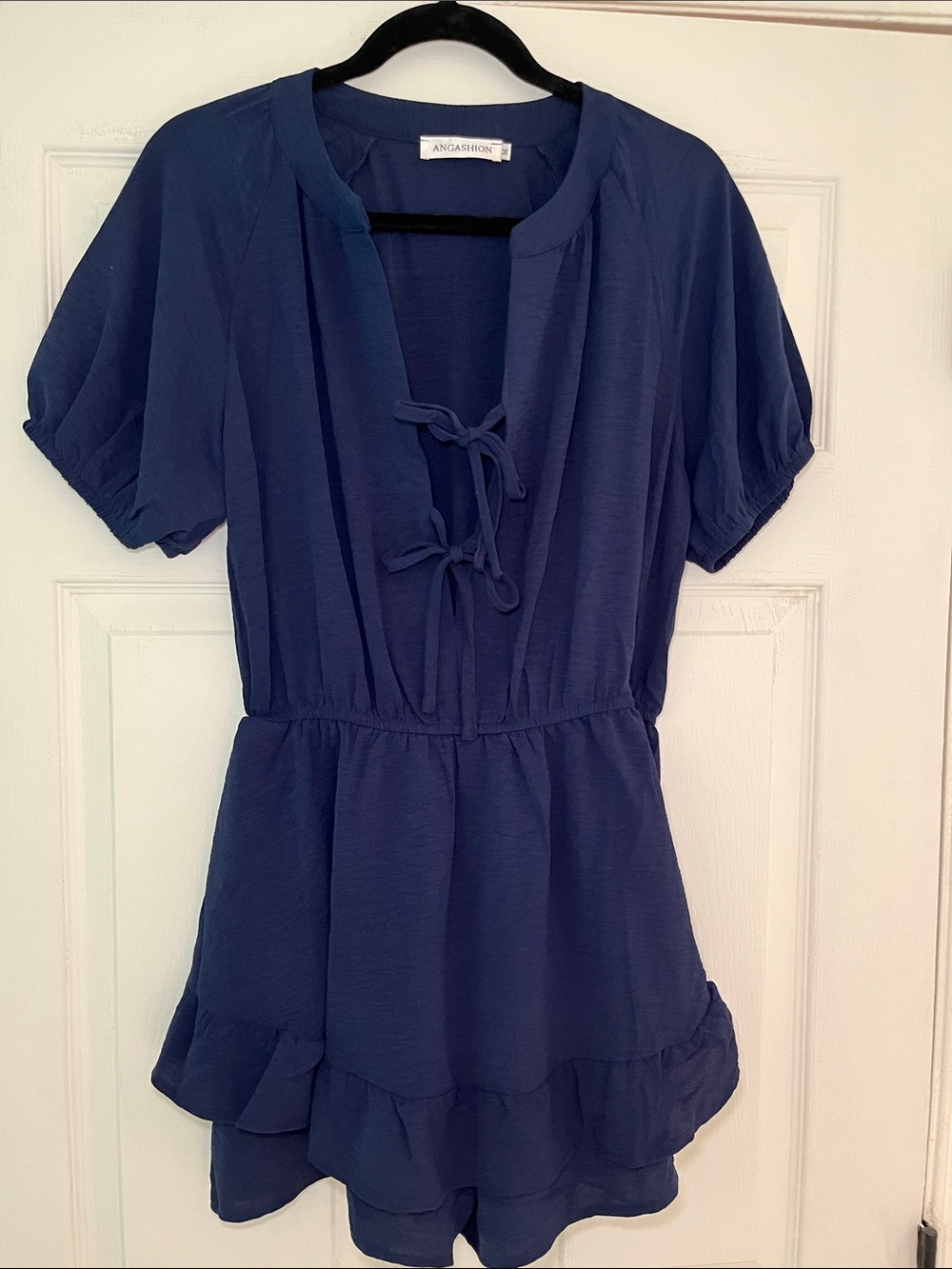 Angashoon Navy Tie-Front Short Sleeve Tunic